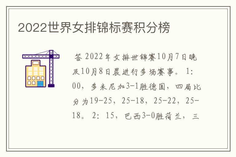 2022世界女排锦标赛积分榜