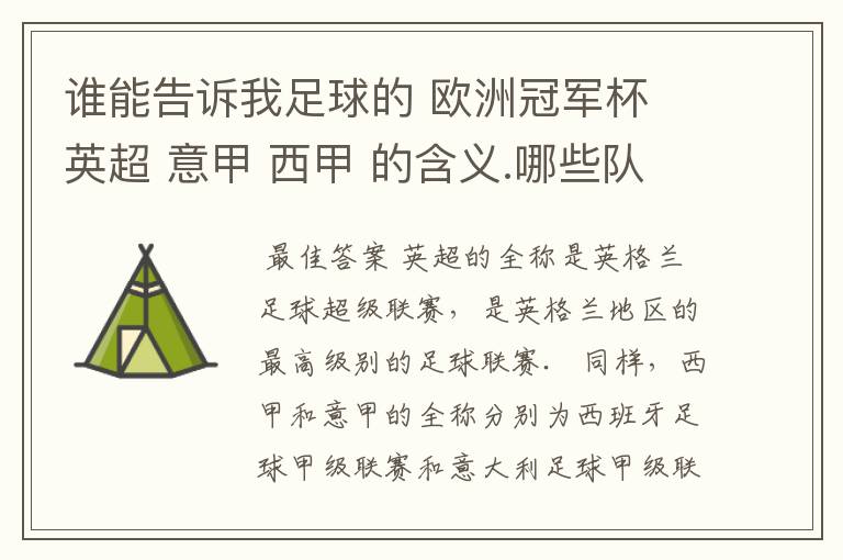 谁能告诉我足球的 欧洲冠军杯 英超 意甲 西甲 的含义.哪些队 怎么进行比赛的.