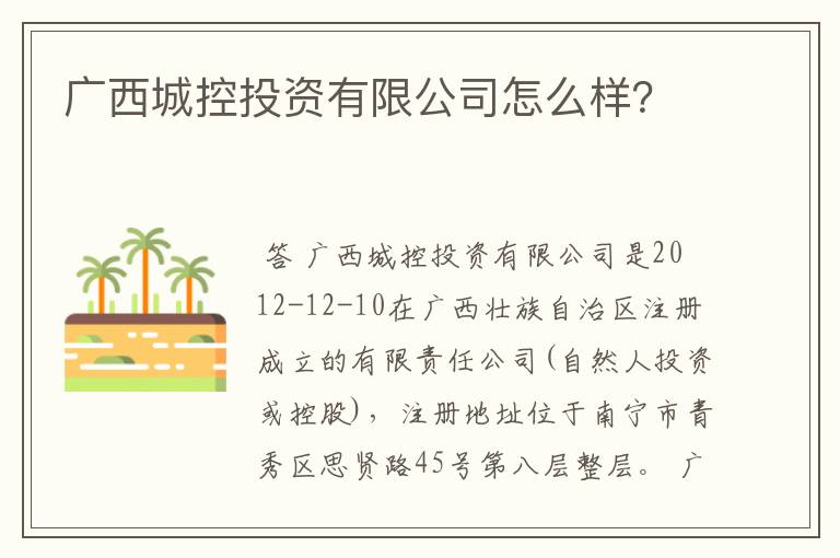 广西城控投资有限公司怎么样?