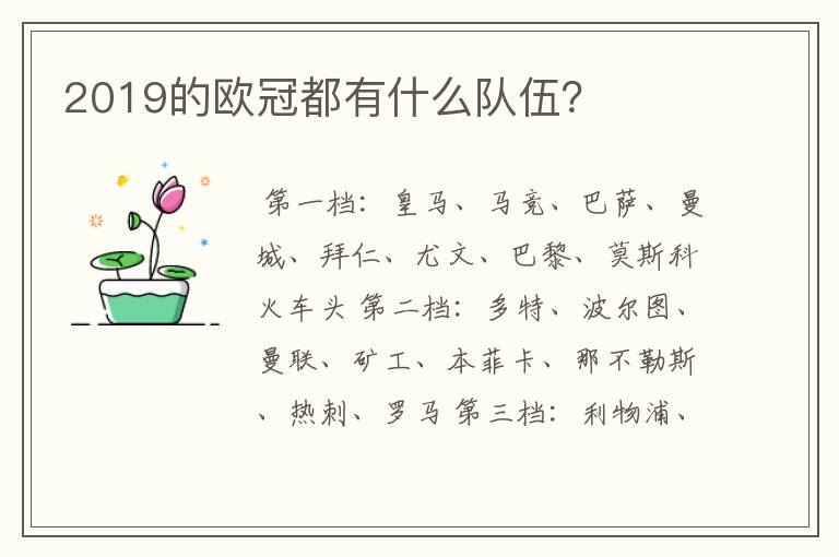 2019的欧冠都有什么队伍?