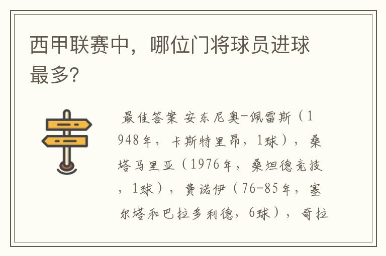 西甲联赛中,哪位门将球员进球最多?