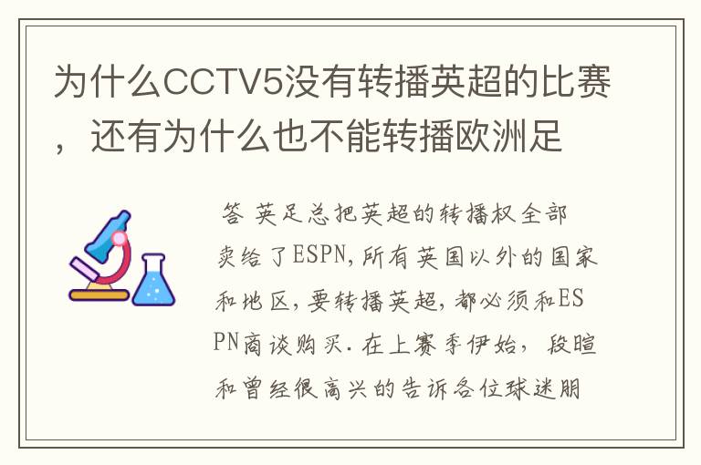 为什么CCTV5没有转播英超的比赛,还有为什么也不能转播欧洲足球冠军联赛别的电视台可以?