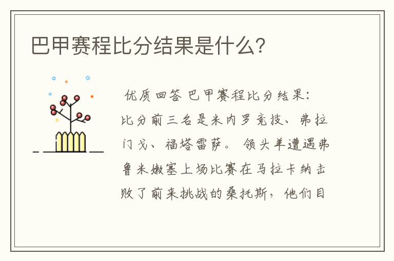 巴甲赛程比分结果是什么?