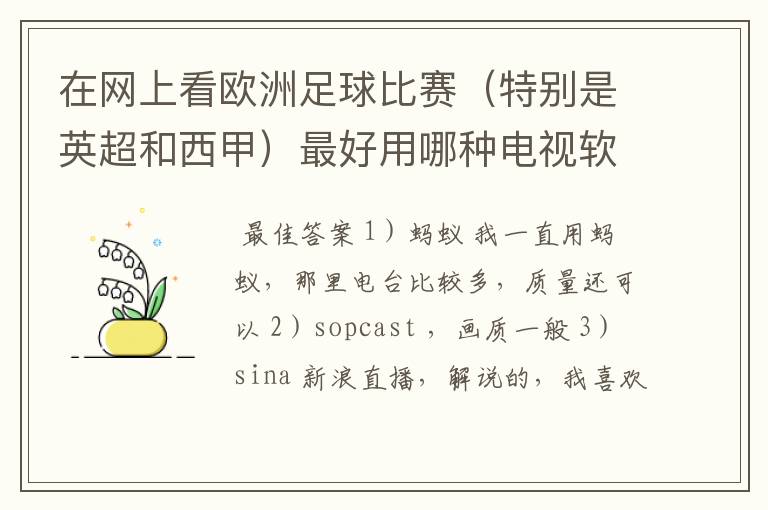 在网上看欧洲足球比赛(特别是英超和西甲)最好用哪种电视软件呢?