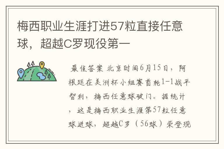 梅西职业生涯打进57粒直接任意球,超越C罗现役第一