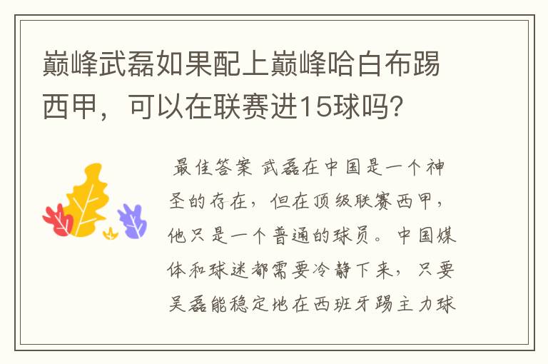 巅峰武磊如果配上巅峰哈白布踢西甲,可以在联赛进15球吗?