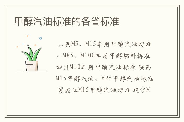 甲醇汽油标准的各省标准