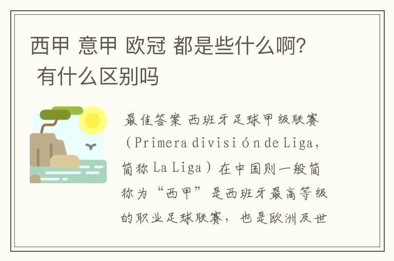 西甲 意甲 欧冠 都是些什么啊? 有什么区别吗