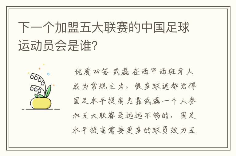 下一个加盟五大联赛的中国足球运动员会是谁?