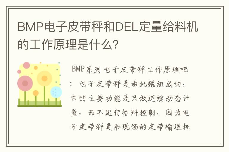 BMP电子皮带秤和DEL定量给料机的工作原理是什么?