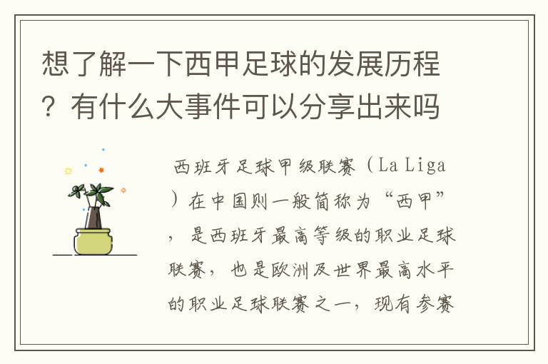 想了解一下西甲足球的发展历程?有什么大事件可以分享出来吗