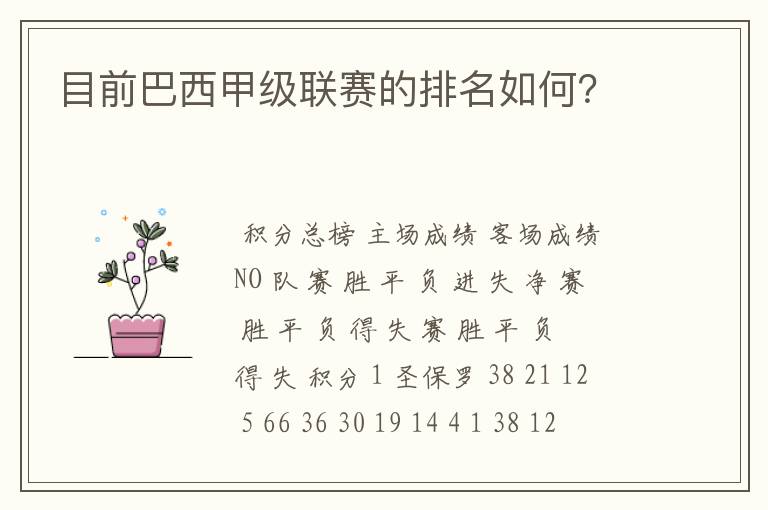 目前巴西甲级联赛的排名如何?