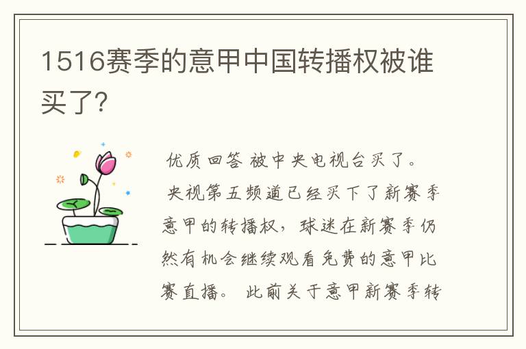 1516赛季的意甲中国转播权被谁买了?
