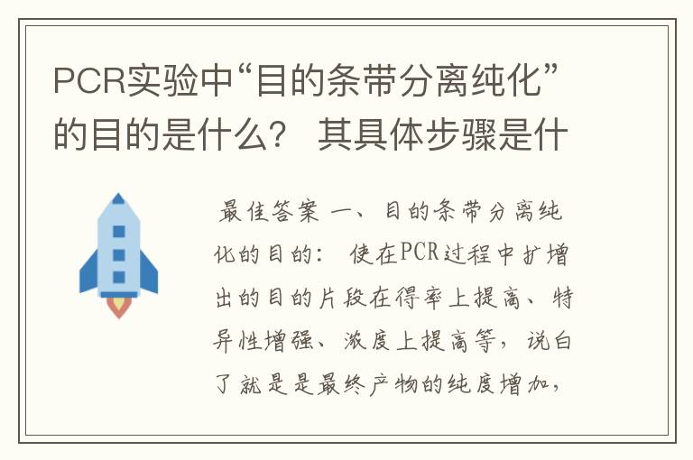 PCR实验中“目的条带分离纯化”的目的是什么? 其具体步骤是什么?步骤又位于什么位置? 请解惑