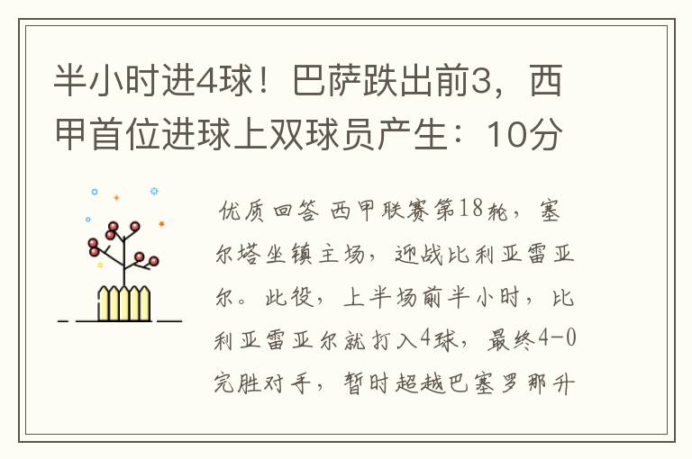 半小时进4球!巴萨跌出前3,西甲首位进球上双球员产生:10分