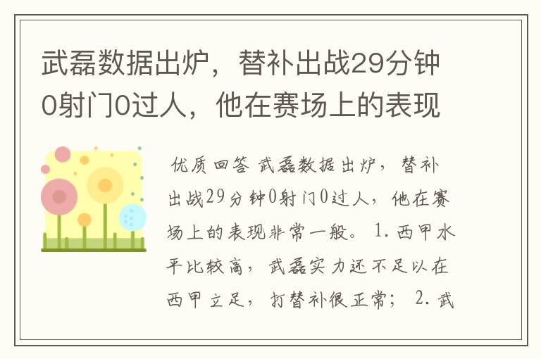 武磊数据出炉,替补出战29分钟0射门0过人,他在赛场上的表现如何?
