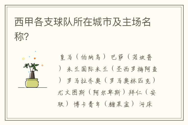西甲各支球队所在城市及主场名称?