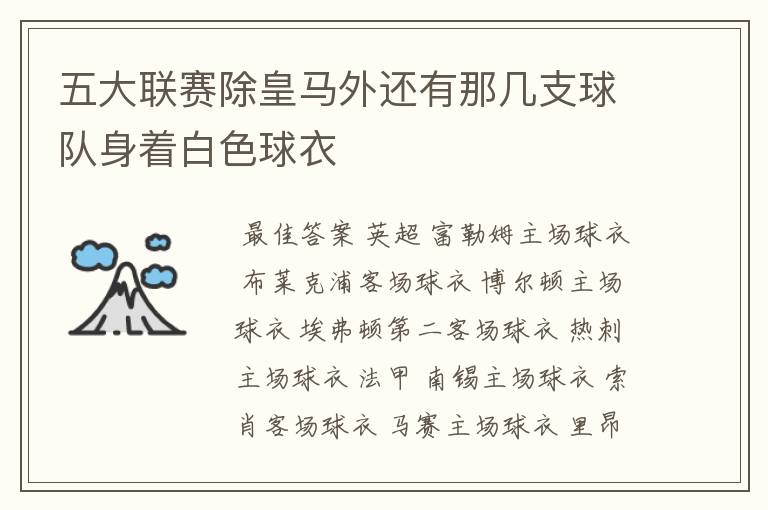 五大联赛除皇马外还有那几支球队身着白色球衣