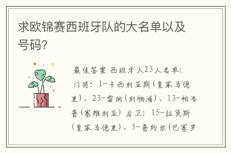 求欧锦赛西班牙队的大名单以及号码?