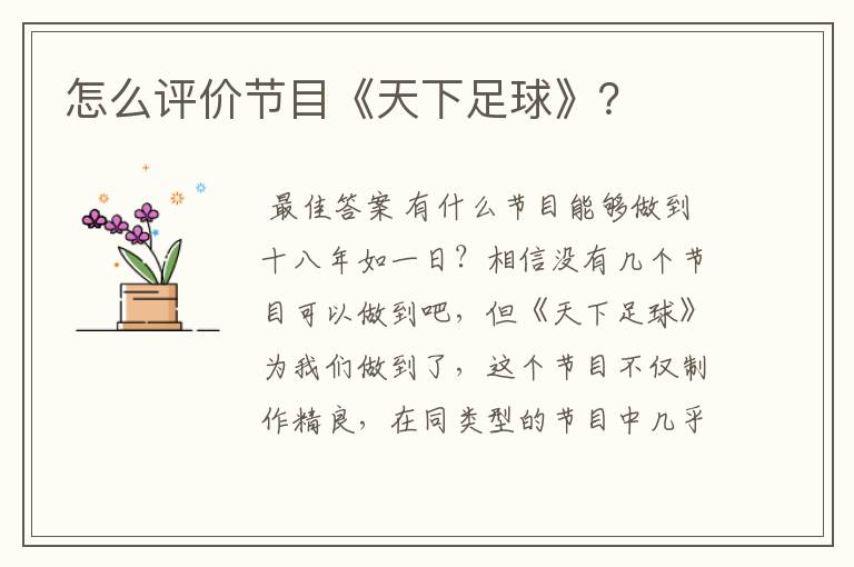 怎么评价节目《天下足球》?