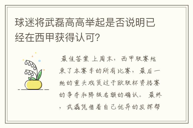 球迷将武磊高高举起是否说明已经在西甲获得认可?