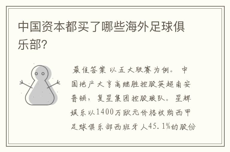 中国资本都买了哪些海外足球俱乐部?