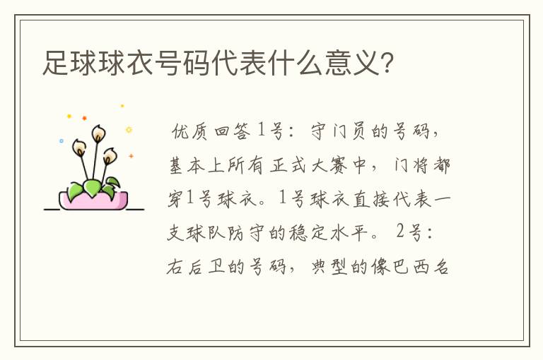 足球球衣号码代表什么意义?