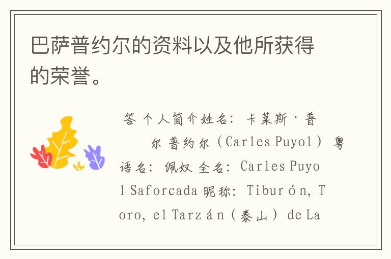 巴萨普约尔的资料以及他所获得的荣誉。