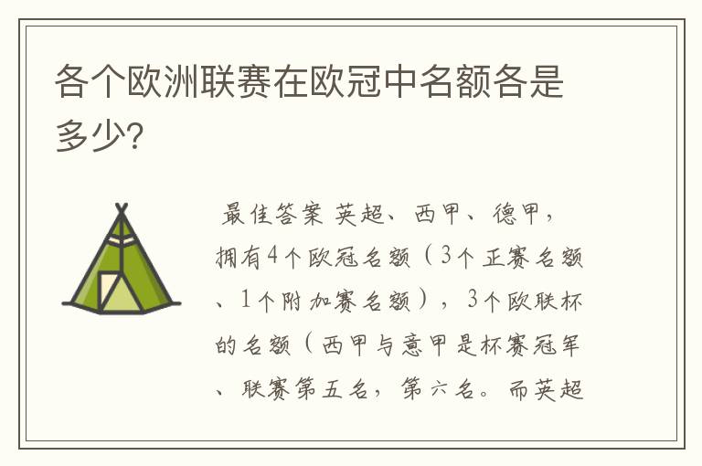 各个欧洲联赛在欧冠中名额各是多少?
