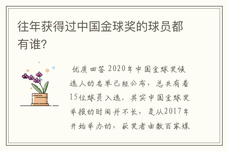 往年获得过中国金球奖的球员都有谁?