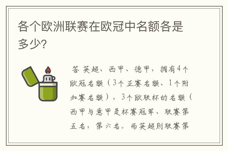 各个欧洲联赛在欧冠中名额各是多少?