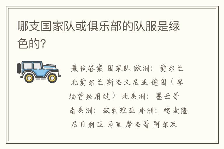 哪支国家队或俱乐部的队服是绿色的?