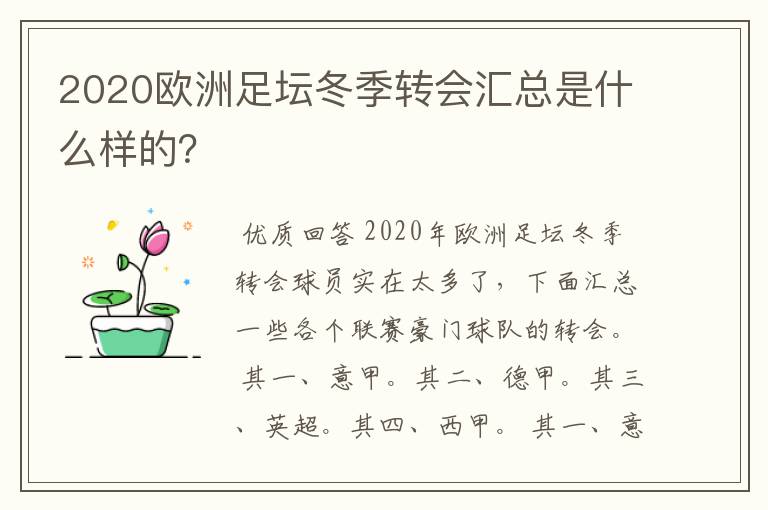 2020欧洲足坛冬季转会汇总是什么样的?