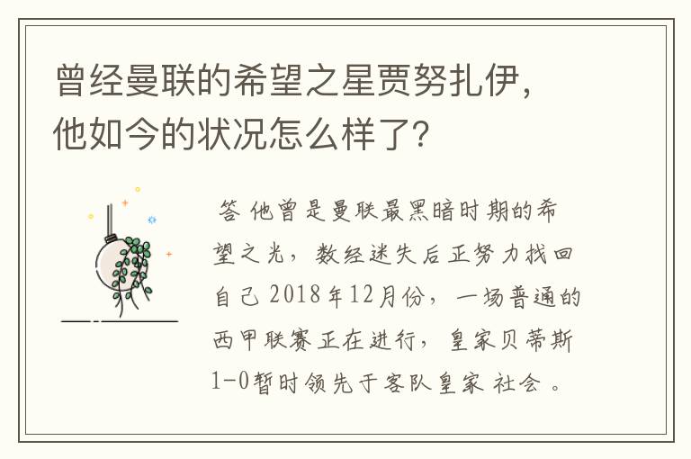 曾经曼联的希望之星贾努扎伊,他如今的状况怎么样了?
