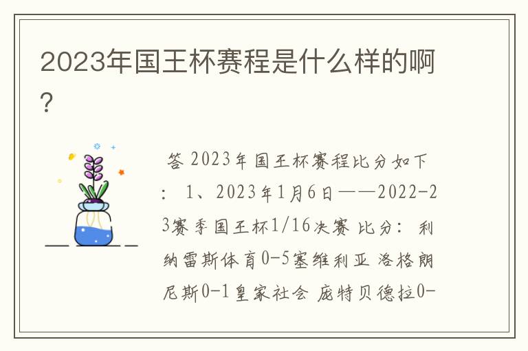2023年国王杯赛程是什么样的啊？