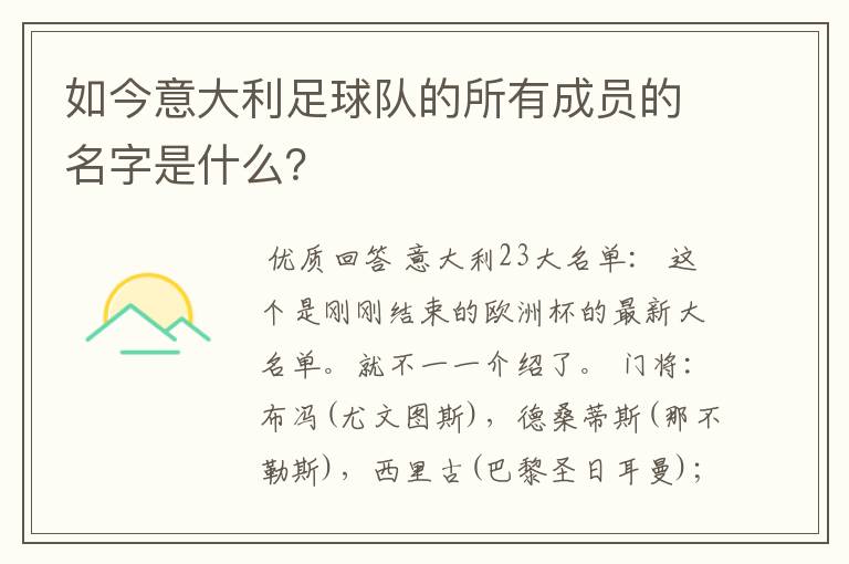 如今意大利足球队的所有成员的名字是什么?