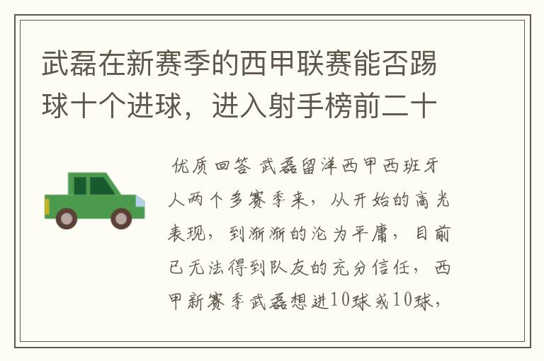 武磊在新赛季的西甲联赛能否踢球十个进球,进入射手榜前二十?