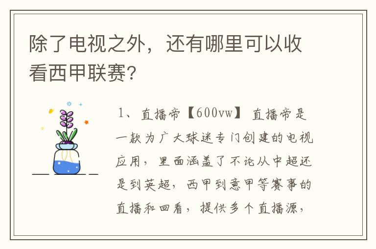 除了电视之外,还有哪里可以收看西甲联赛?