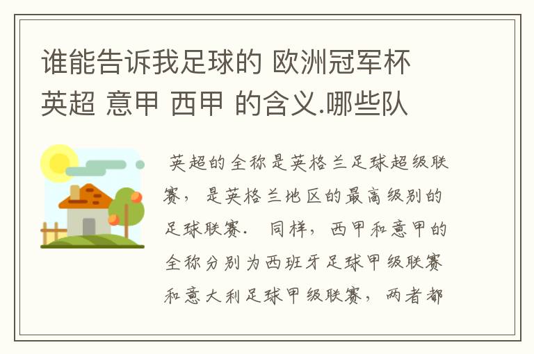 谁能告诉我足球的 欧洲冠军杯 英超 意甲 西甲 的含义.哪些队 怎么进行比赛的.
