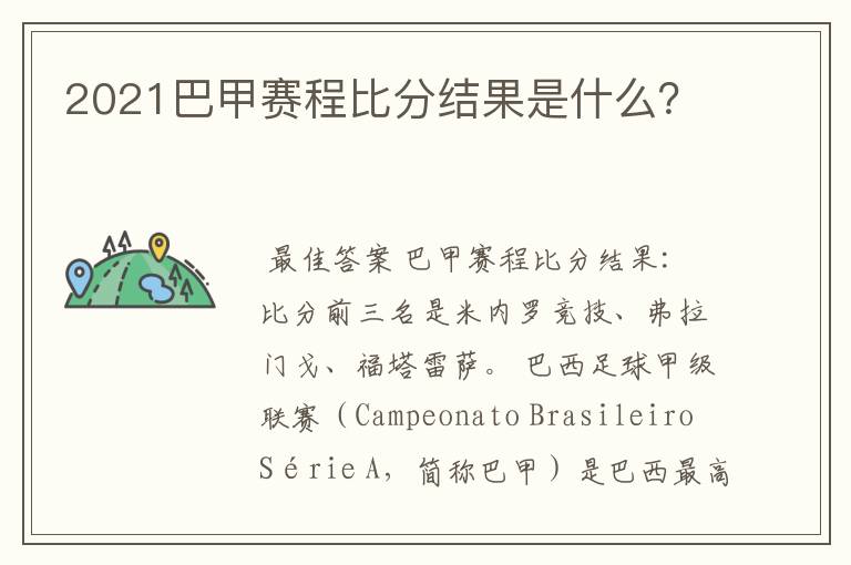 2021巴甲赛程比分结果是什么?