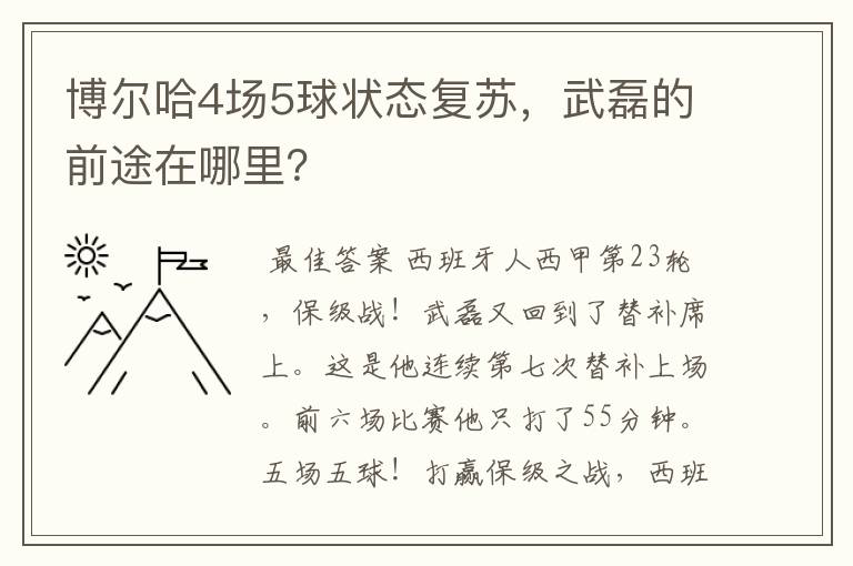 博尔哈4场5球状态复苏,武磊的前途在哪里?