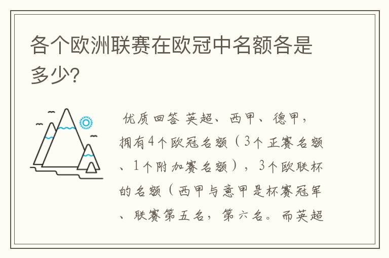 各个欧洲联赛在欧冠中名额各是多少?