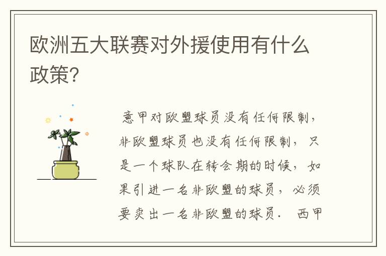 欧洲五大联赛对外援使用有什么政策?
