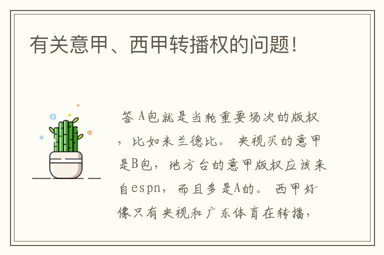 有关意甲、西甲转播权的问题!