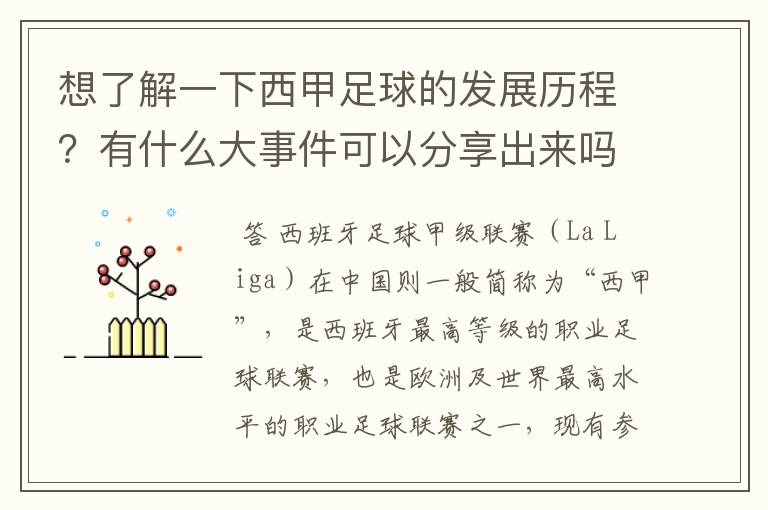 想了解一下西甲足球的发展历程?有什么大事件可以分享出来吗