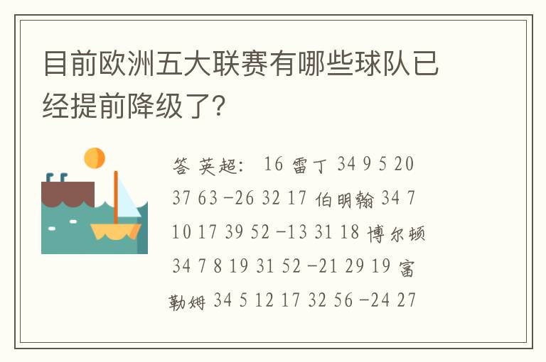 目前欧洲五大联赛有哪些球队已经提前降级了?