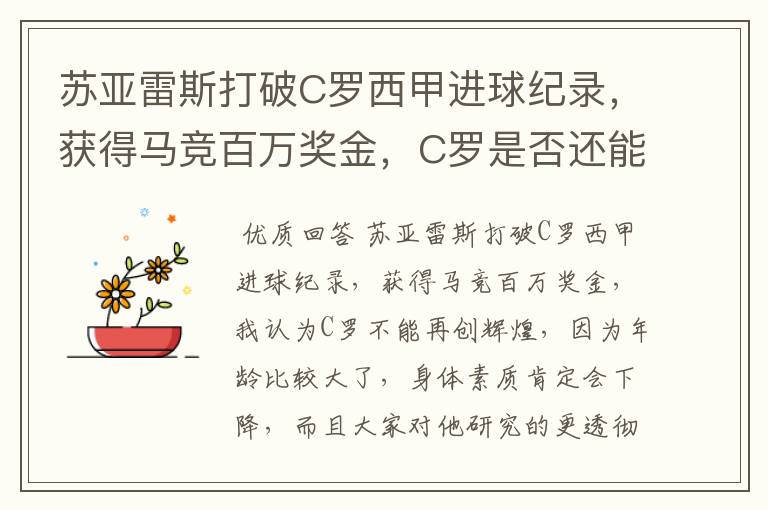 苏亚雷斯打破C罗西甲进球纪录,获得马竞百万奖金,C罗是否还能再创辉煌?
