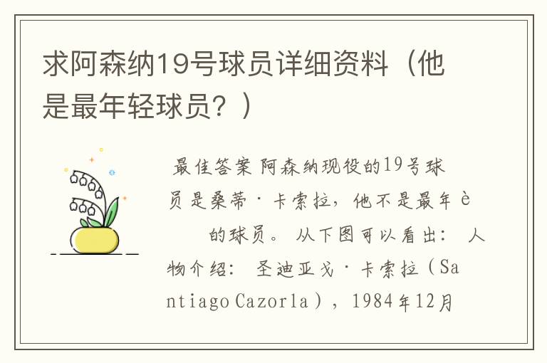 求阿森纳19号球员详细资料(他是最年轻球员?)