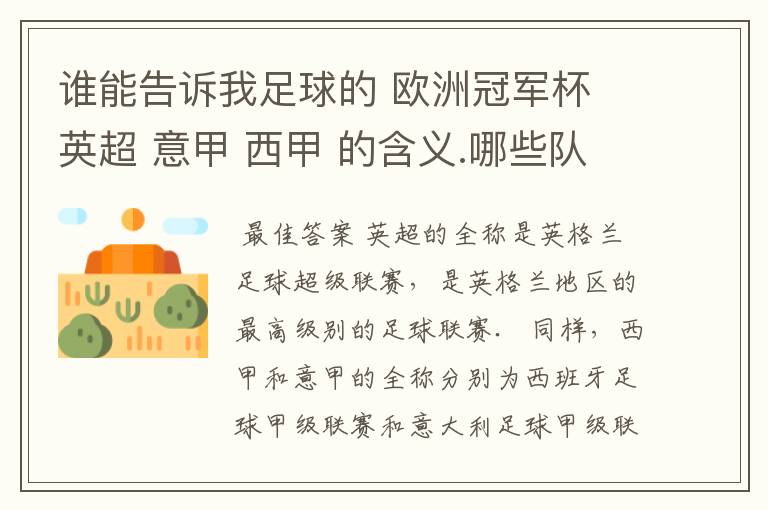 谁能告诉我足球的 欧洲冠军杯 英超 意甲 西甲 的含义.哪些队 怎么进行比赛的.