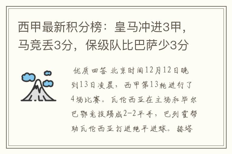 西甲最新积分榜:皇马冲进3甲,马竞丢3分,保级队比巴萨少3分